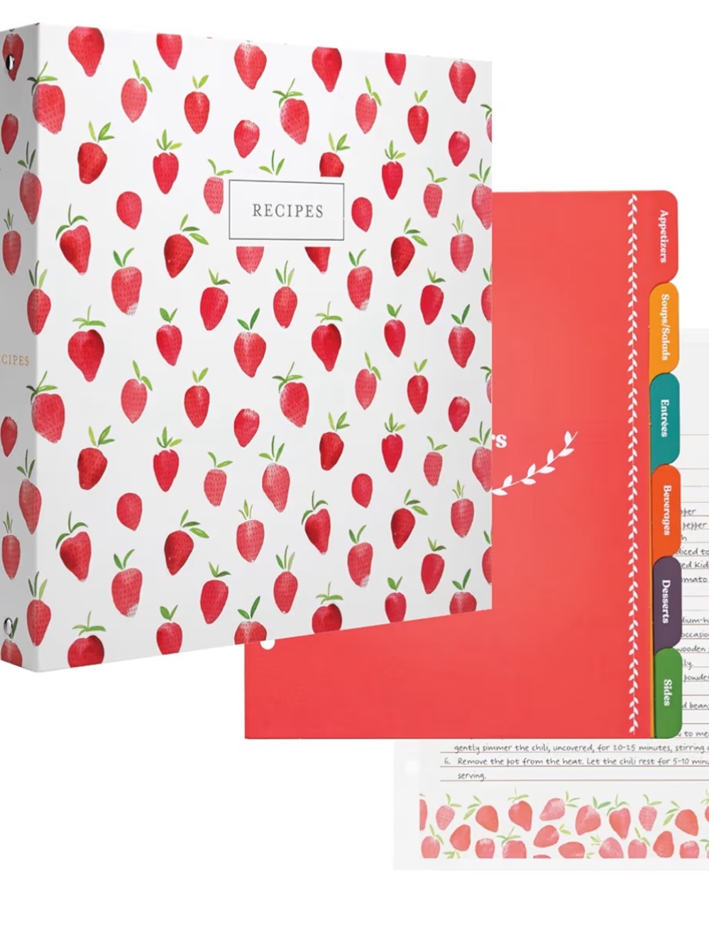 Jot & Mark Strawberry Ring Recipe Binder with Spill-Proof Clear Binder NWT